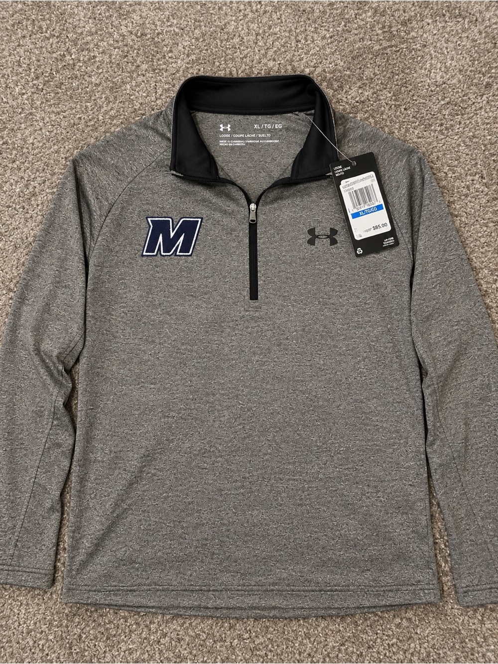 NWT Monmouth Hawks Under Armour 1/4 Zip Pullover – Gray – Men’s XL